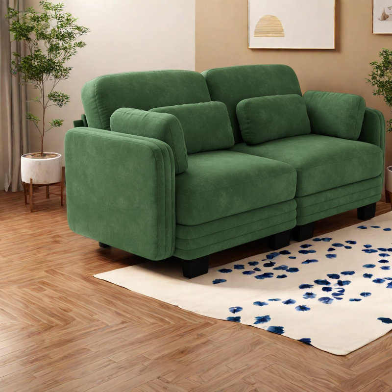 Canapés d'angle à compression, causeuse modulaire moderne en chenille verte pour la maison
