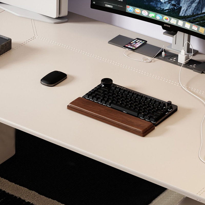Bureau rectangulaire en bois manufacturé beige avec 1 tiroir Barenia, 49.21" H x 86.61" W x 31.5" D, Retour à gauche