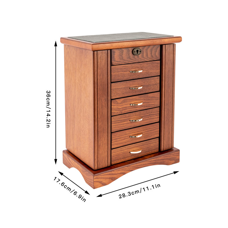 7-layer Large Volume Jewelry Box With Mirror, Walnut Wood