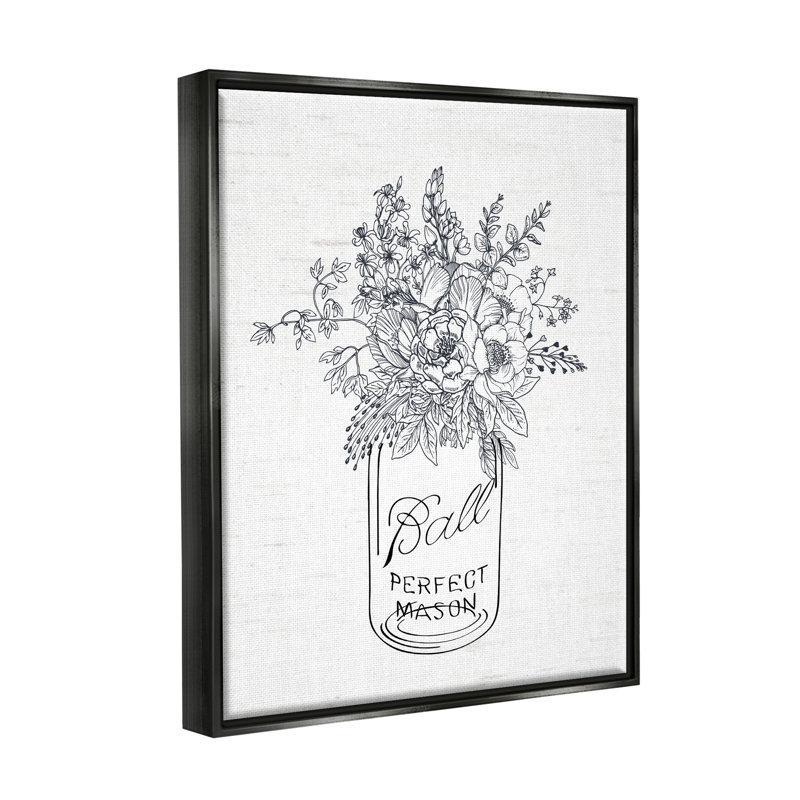 «Détaillé fleur bouquet contour dessin pot rustique par lettré et doublé - cadre flottant, reproduction rectangle sur toile