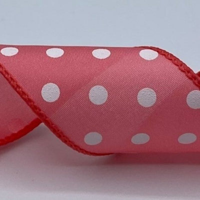 1.5"X50Yds Red With White Dots Wired Ribbon