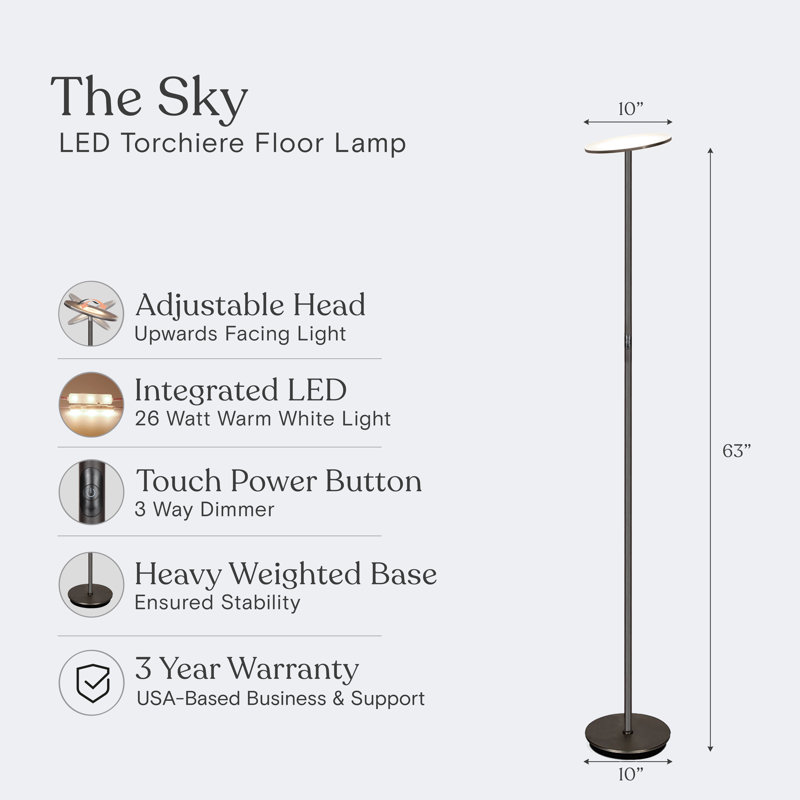 Sky Industrial 63 in. Dimmable LED Floor Lamp with Adjustable Head, Bronze