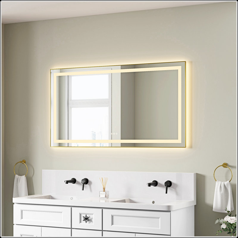 Miroir de salle de bain DEL, Doré, 55 po x 30 po, Horizontale