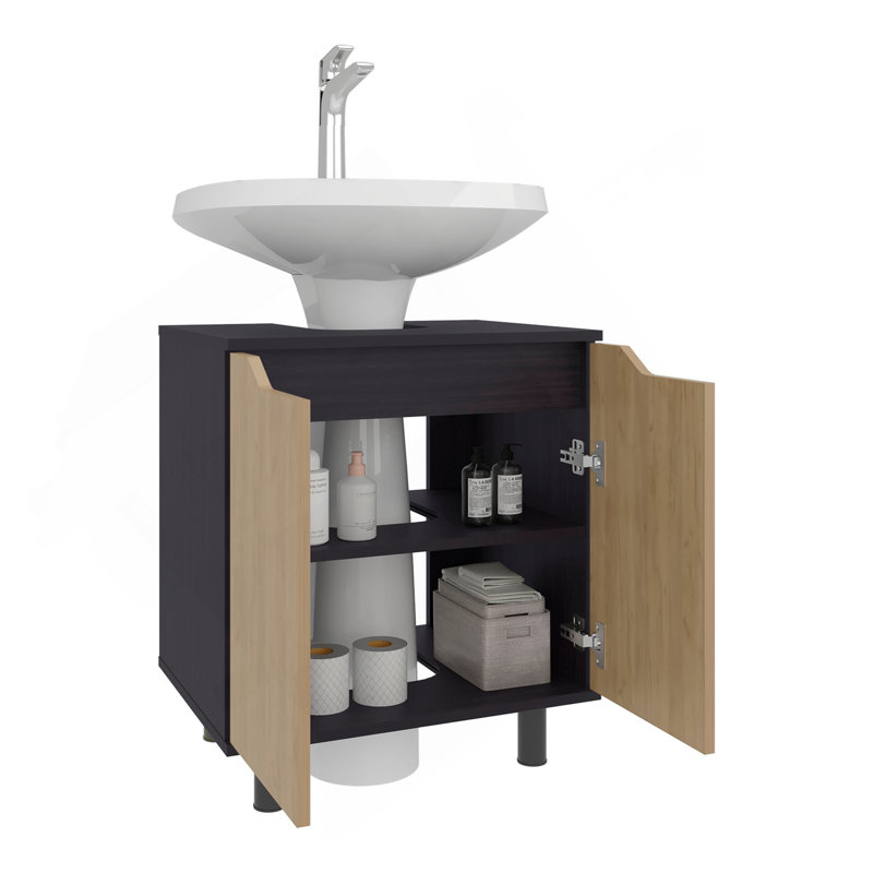 Marlo Under Sink Cabinet With Two Doors And Interior Storage Shelves, Cut-Out Back, 22 Wide Freestanding, Modern Bathroom Storage
