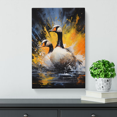 Goose Action Painting - Wrapped Canvas