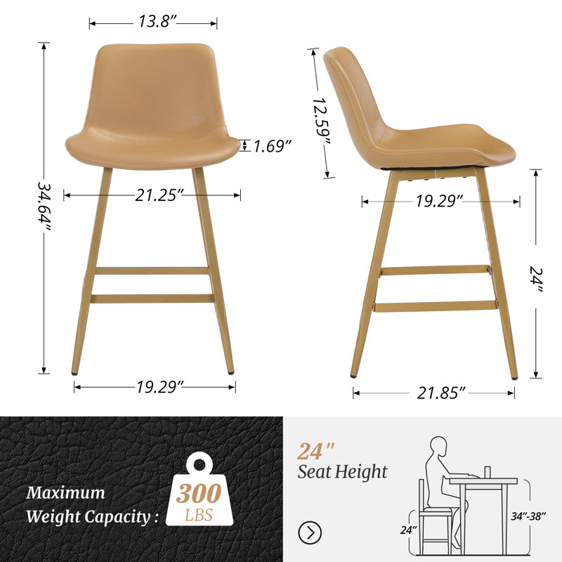 Tabouret de comptoir en faux cuir Macaire, Tabouret de comptoir (siège d'une hauteur de 24 p, Tanné, Laiton