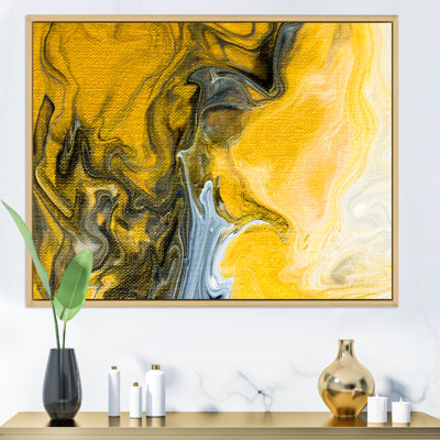 Noir noir, blanc et marbre jaune abstrait I - peinture sur toile