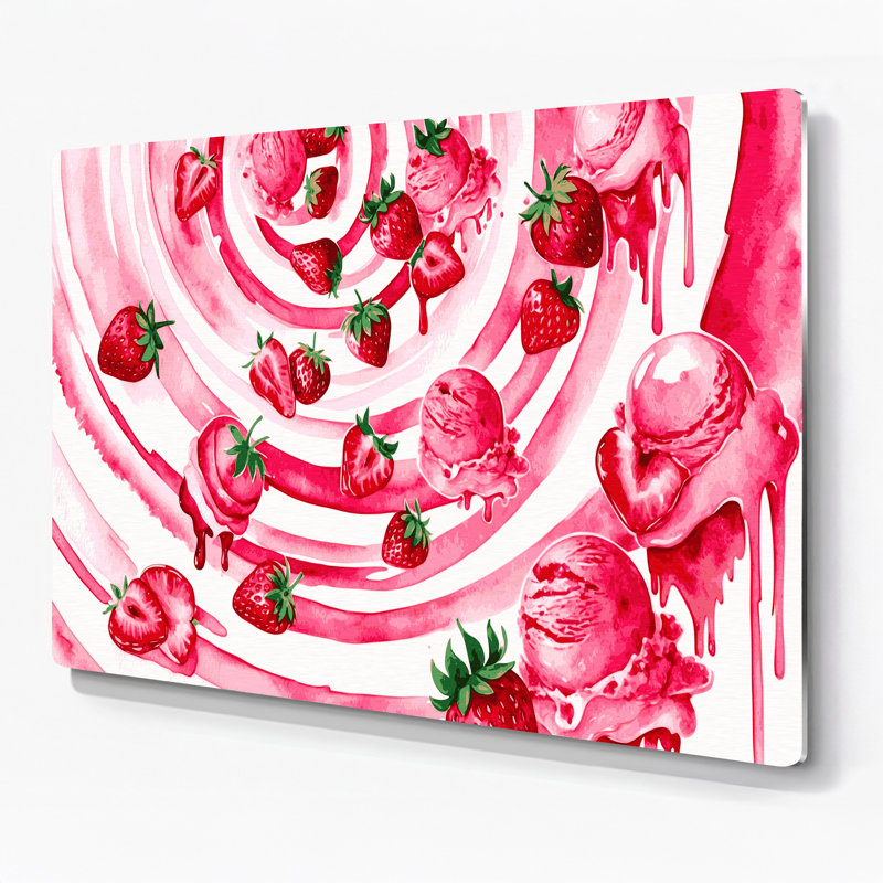Desserts, crème glacée à la fraise, art mural en métal beige, H 11 po x l 14 po