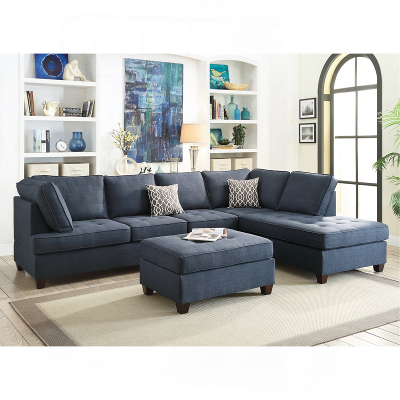Living Canapé modulaire en suède gaufré modulaire avec coussins capitonnés contemporain, Tissu bleu foncé