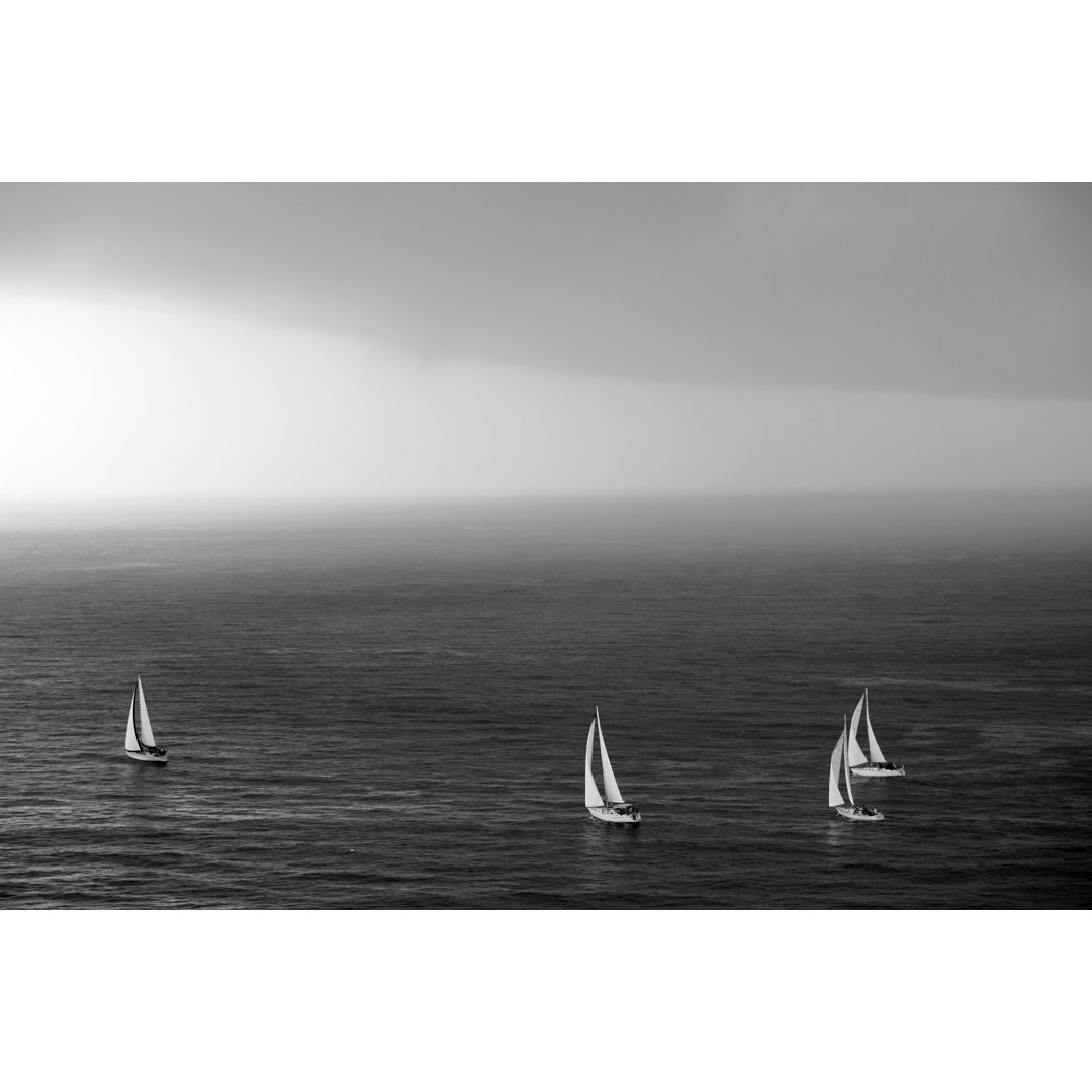 Blank And White Of Sailboats by Bauhaus - Leinwandbild