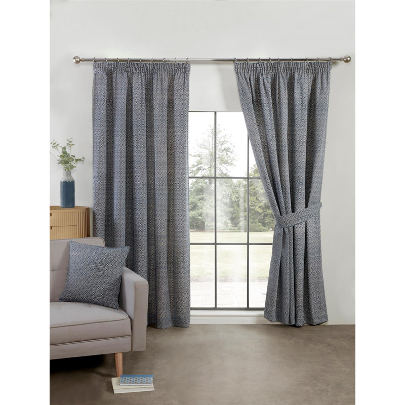 Wilks Semi Sheer Curtain Pair, 117 W x 137 D cm, Navy