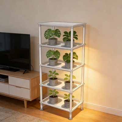5-Tier Indoor Plant Stand With Adjustable LED Grow Light & Auto Timer, Vertical Garden Shelf With Self-Watering Tray For Pots, Seedlings, And Indoor G by Arlmont & Co.