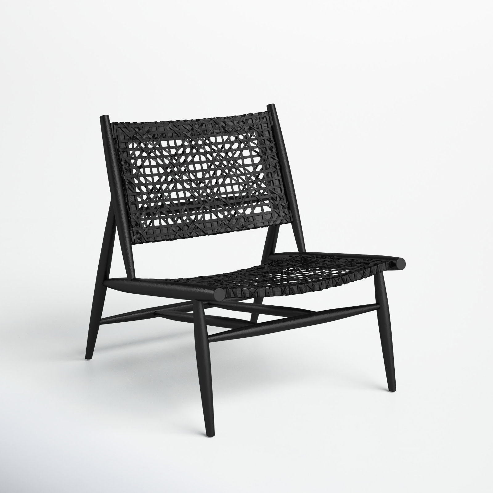 Kazbah Teak Genuine Leather Side Chair, Black Genuine Leather/Black Legs