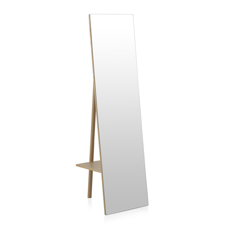 Goodman Wood Flat Floor Mirror with Shelves