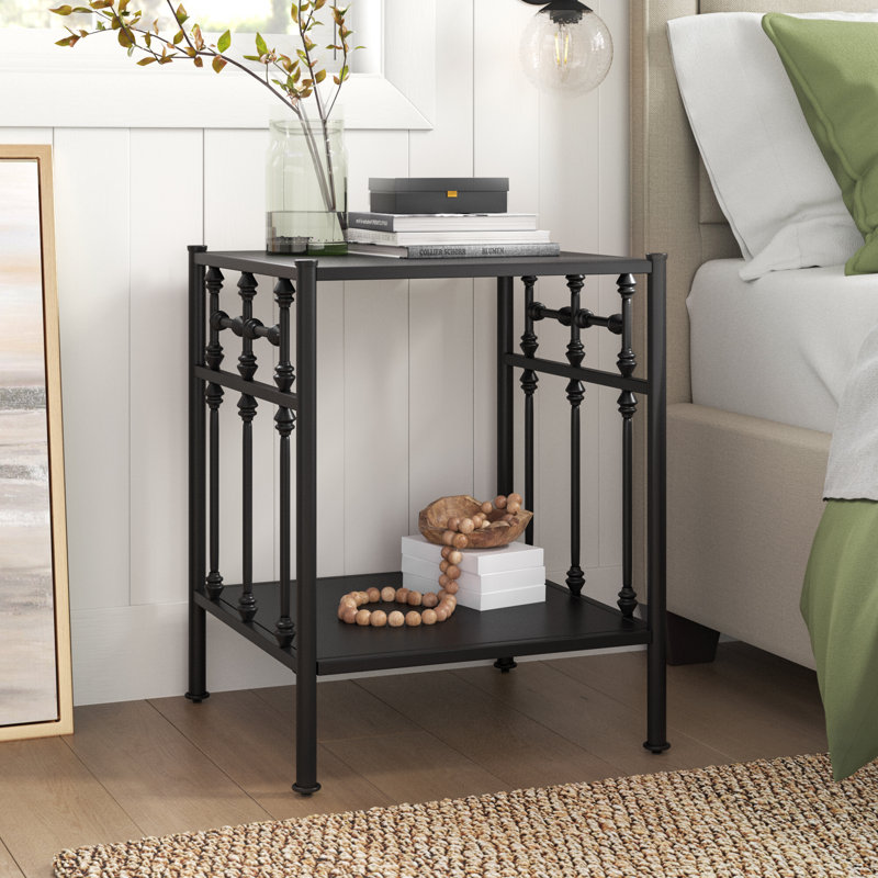 Edmund Vintage Open Metal Nightstand w/ Spindles, Black