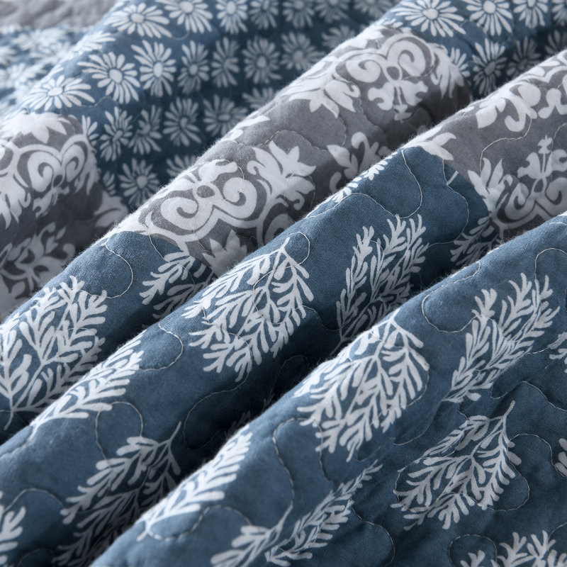 Ensembles de courtepointe 100% coton 98 po x 106 po DDUOXIN - 1 courtepointe avec 2 taies décoratives, Bleu/gris