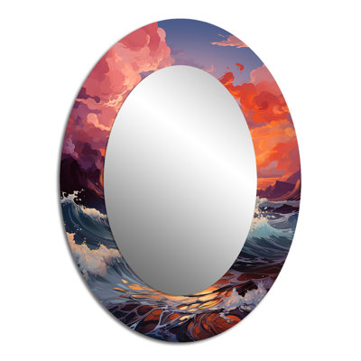 Beautiful Beach And Ocean With Sun III - Coastal Oval Wall Mirror