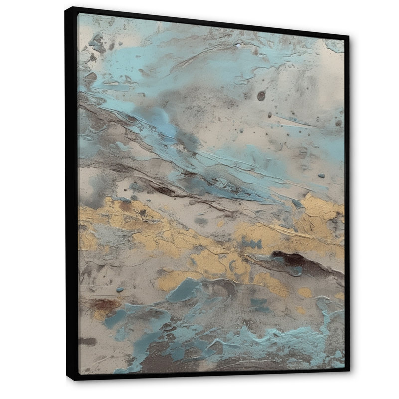 Beige bleu marbré art encadré II, reproduction d'art sur toile, H 32 po x l 24 po x P 1 po, Cadre flottant noir