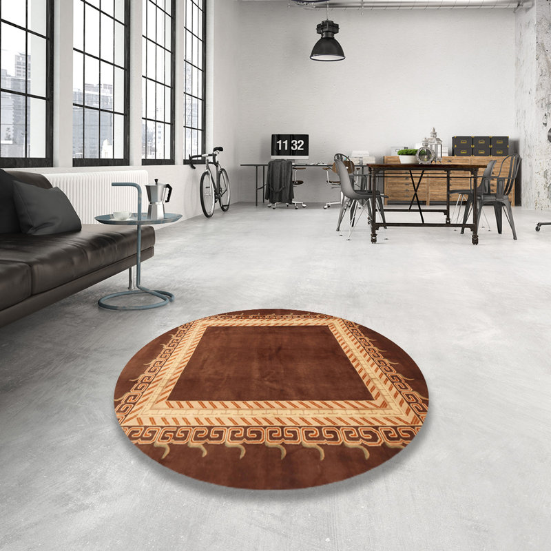 Tapis brun/pêche traditionnel Nay, Rond 3 pi