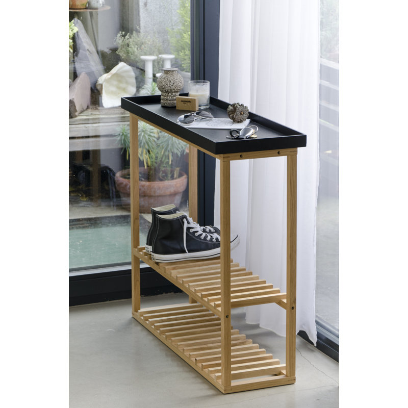 Phillipa 10 Pair Solid Wood Shoe Rack, Black / Oak