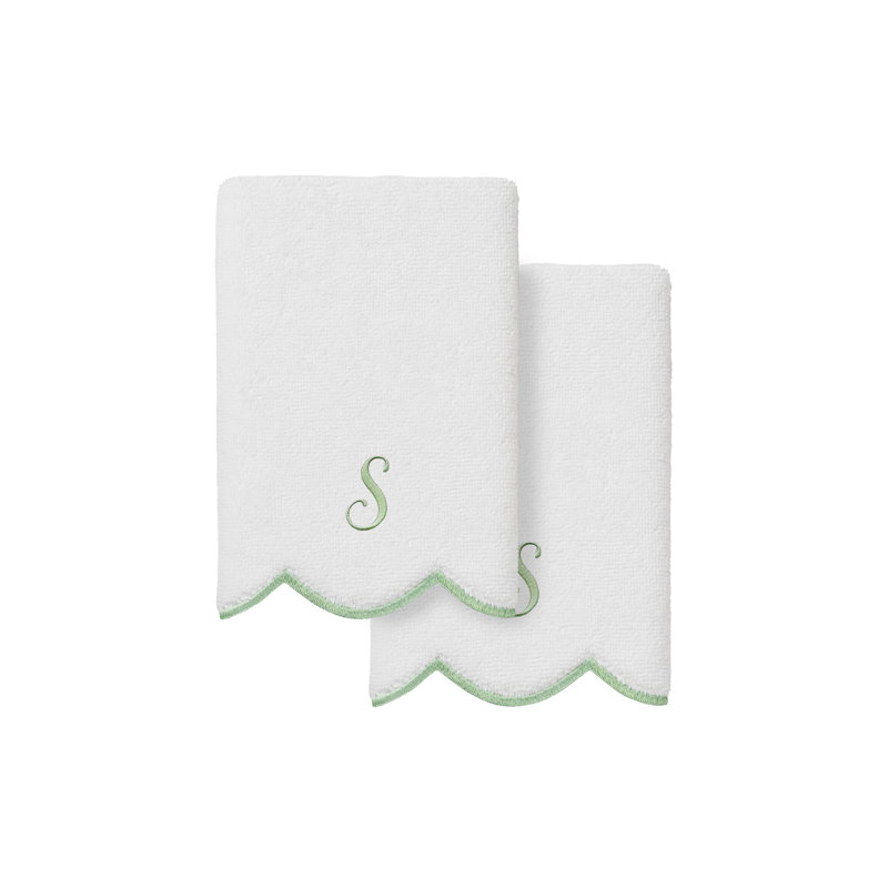 Ensemble de serviettes Linum Home Textiles 100% coton turc ADORNIA, S, Blanc/vert, Ensemble de 2 serviettes à doigts