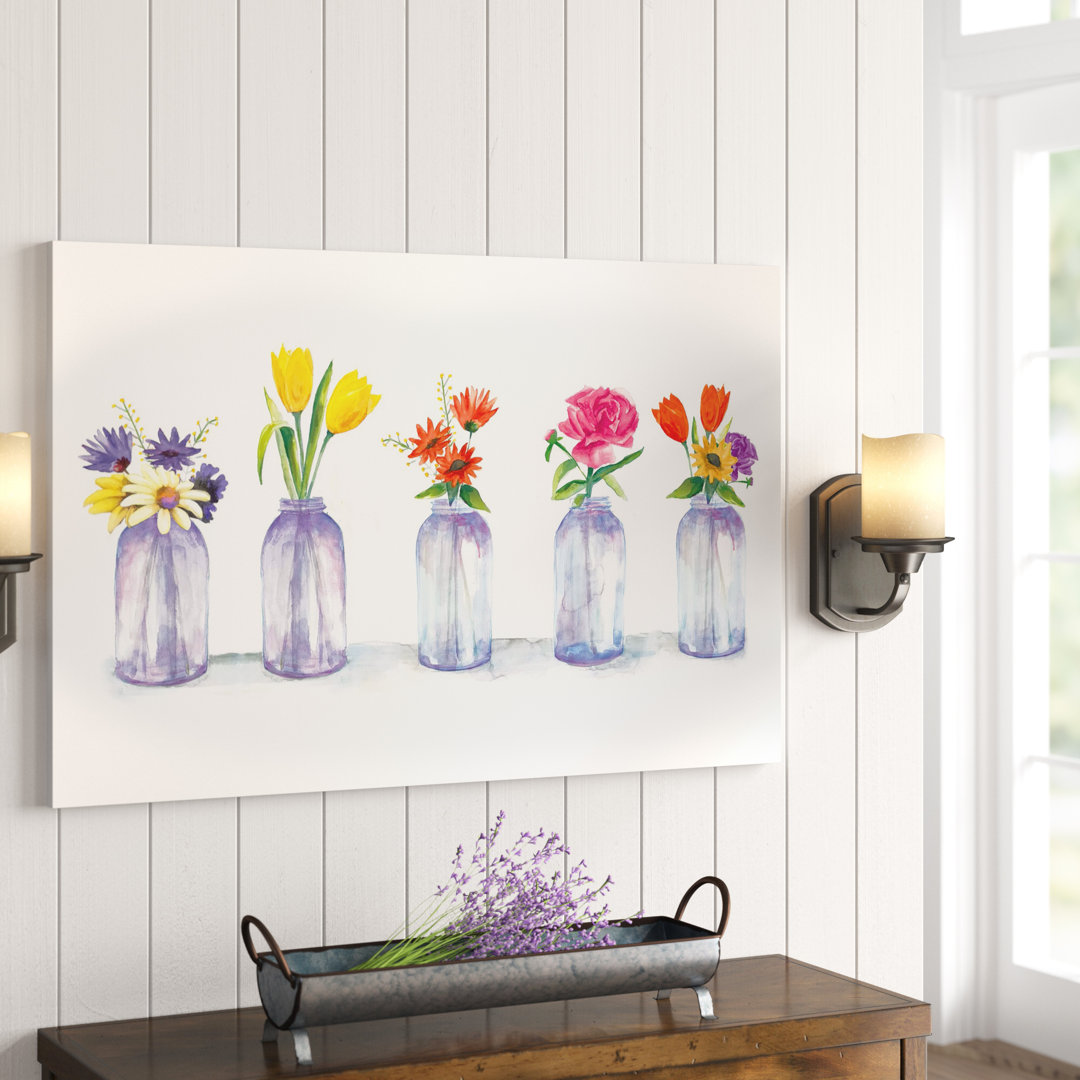 " Painted Flowers In Glass Jars " Painting Print Laurel Foundry Modern Farmhouse® 