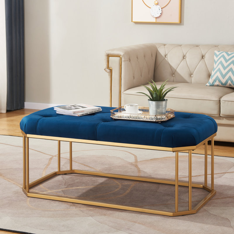 Otten Velvet Ottoman, Blue 100% Linen