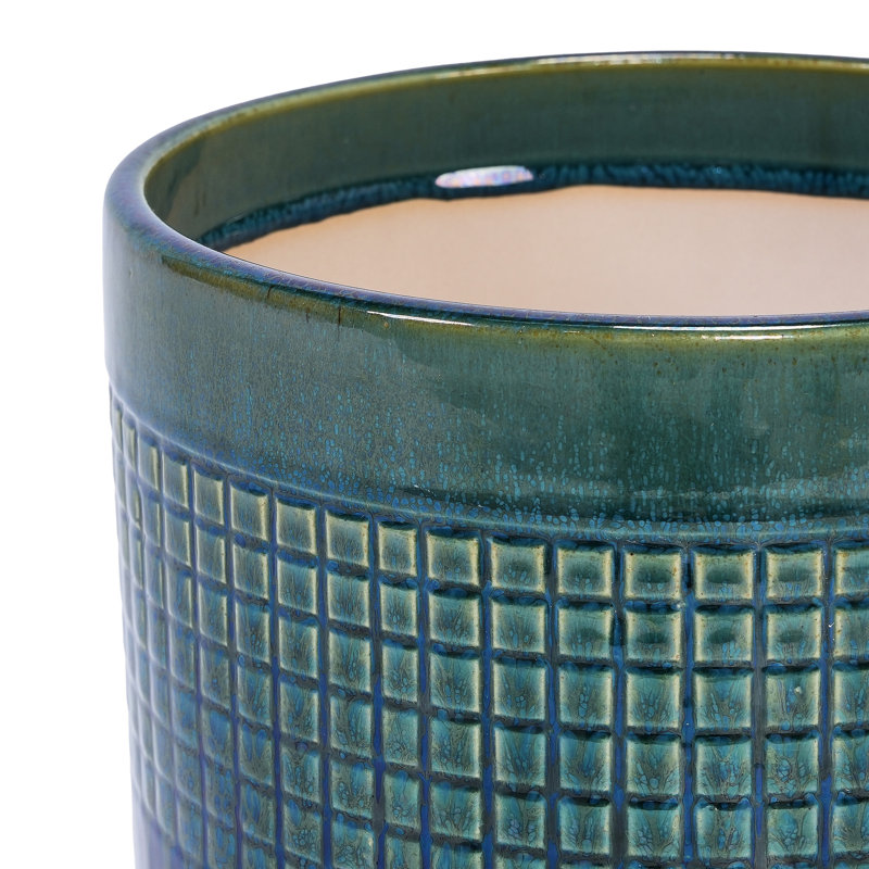Élégant pot à fleurs moderne en céramique pour patio et jardin - Design durable bleu-vert