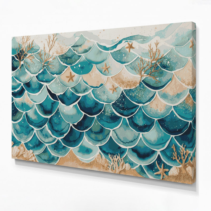 «Coastal Mermaid Scale Plus», art mural sur toile grise, H 11 po x l 14 po