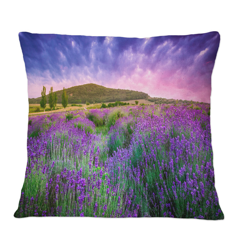 Coussin Glorious Sunset Over Blossoming Lavender Field - Farmhouse, 16 po x 16 po
