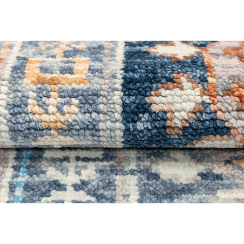 Wool Geometric Area Rug in Blue/Beige, Rectangle 9' x 12'