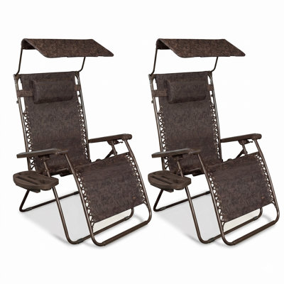  2 Pack 30" Wide XL Zero Gravity Outdoor Lounge Chair with Canopy