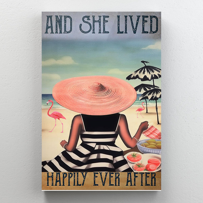 «Flamingo And She Lived Happily», reproduction d'art graphique sur toile tendue, H 20 po x l 16 po x P 1,25 po