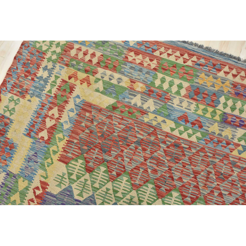 Tapis vert / rouge en laine noué à la main de conception unique 8 pi 7 po x 11 pi 11 po Gabrylle