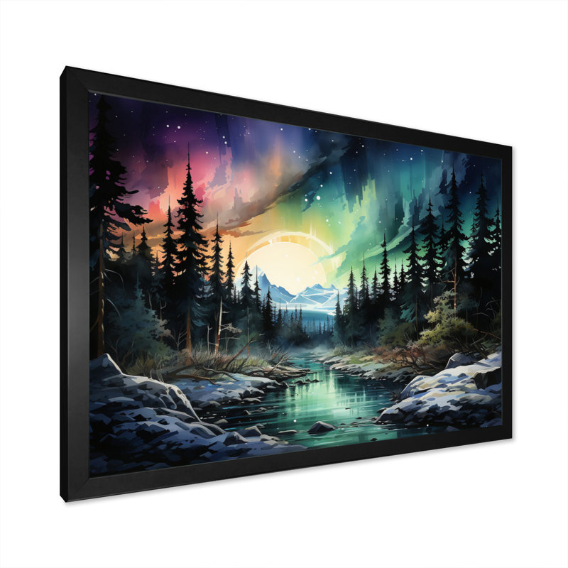 Northern Lights Aurora Mirage - Landscapes Canvas Art Print, H 16 po x l 32 po x P 1 po, Cadre simple noir