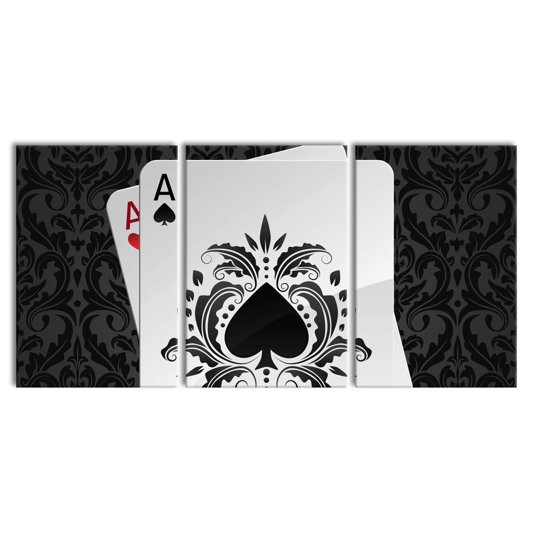 Ace of Spades Playing Card in Black - 3 Piece Photographic Print on Canvas