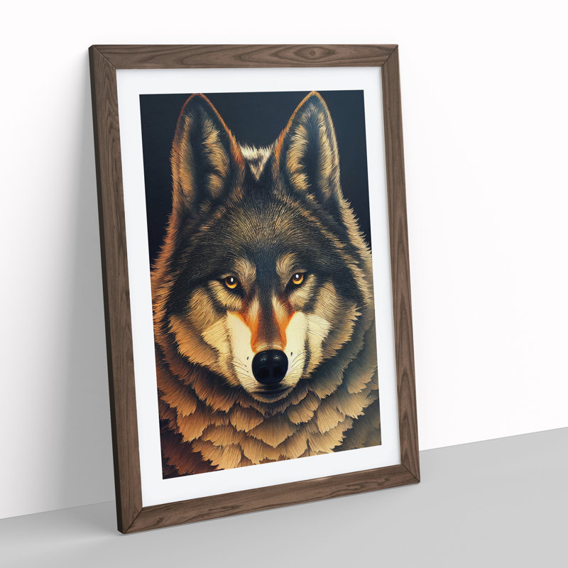 Watchful Wolf No.1 - Single Picture Frame Print, 46cm H x 34cm W x 2cm D, Walnut Framed