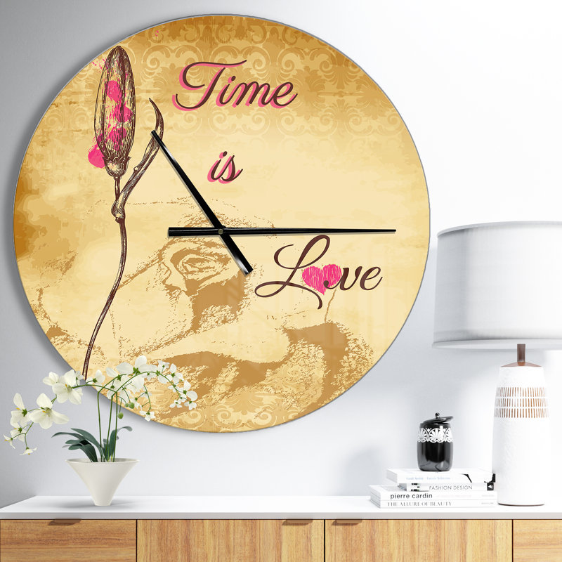 Time is Love Vintage Flower - Horloge murale rétro, Moyen