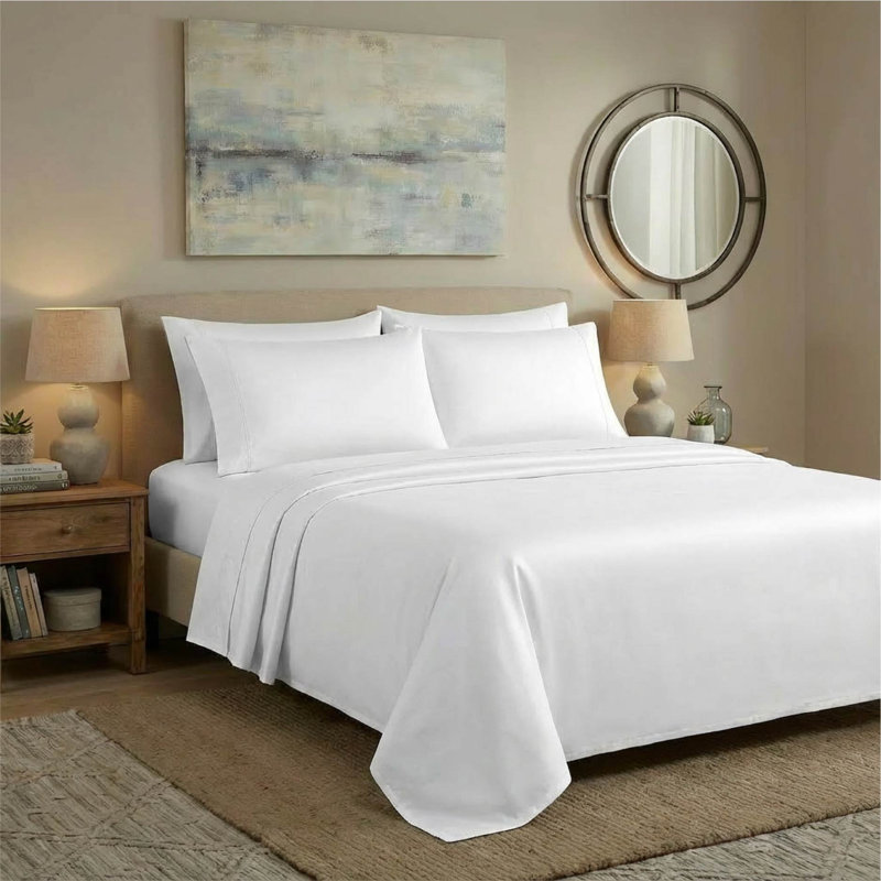 adamstown 1500 Thread Count 6 Piece Premium Cotton Rich Sateen Sheet Set, 4 Pillow Cases, 1 Fitted Sheet, 1 Flat Sheet, Fits Mattresses up to 16” Deep,  King Size, White