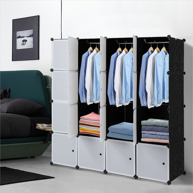 Rangement et organisation pour la maison, combinant 45 x 140 x 140 cm et chambre à coucher, avec cadre en métal et blanc.