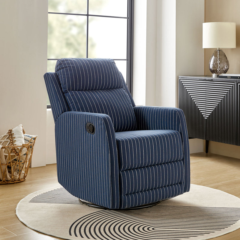 Caleya Modern Ergonomic Swivel Rocker Manual Recliner, Navy