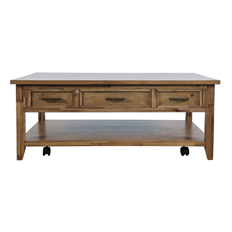 Abbeville Transitional Rustic Wood Lift-Top Coffee Table with Wheels