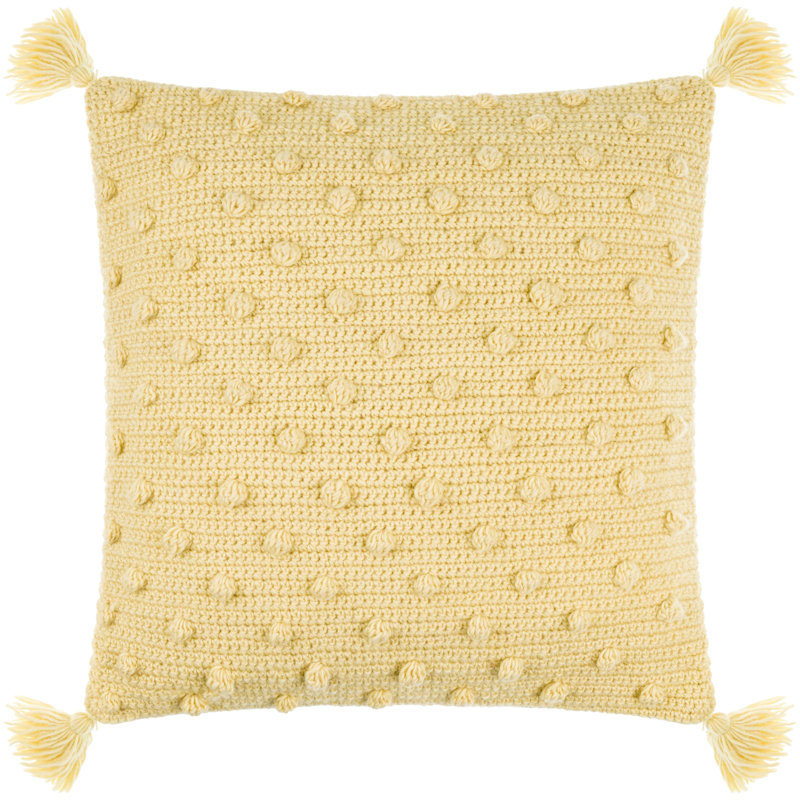 Makrome Dots Wool Blend Reversible Pillow Cover, Yellow, 22"H x 22"W