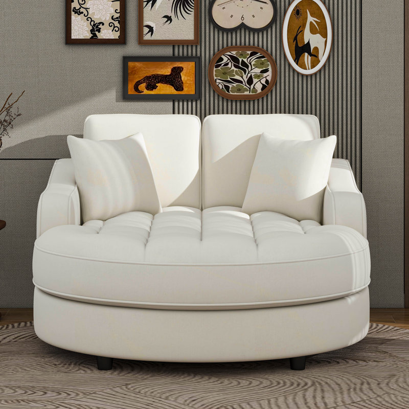 Canapé-lit moderne avec méridienne et coussins détachables, Beige