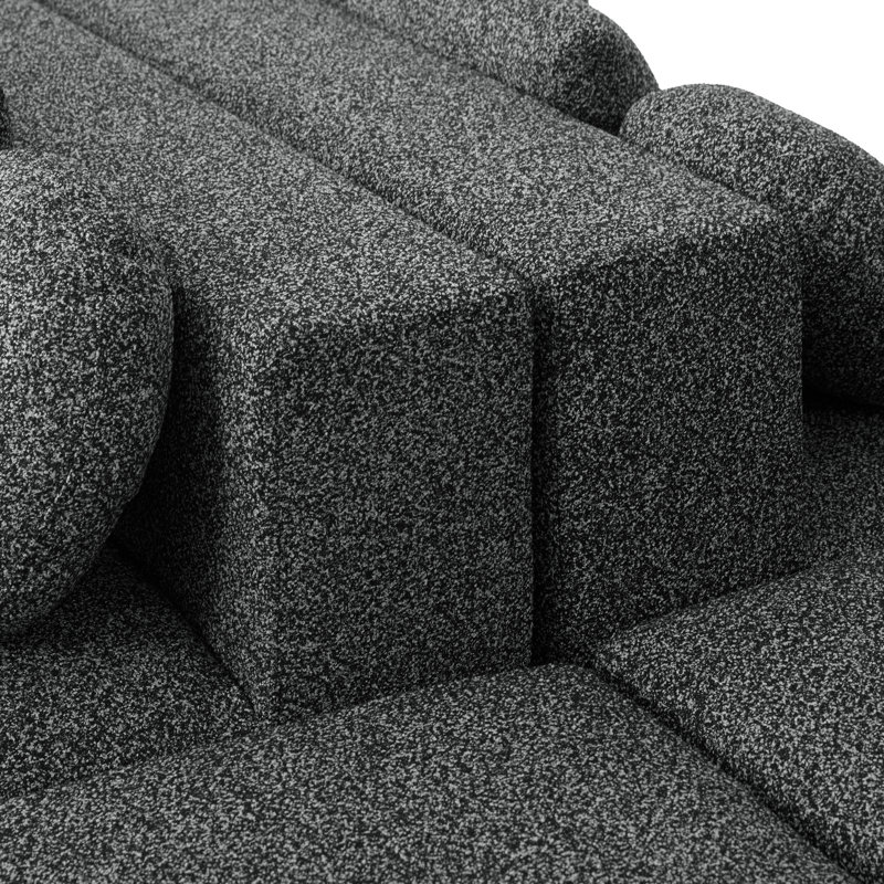 Boneless Modular Sectional 114.9" With Unique Curved Modules, Comfortable Seating, And Boucle Fabric For Living Room, 6 Seats, Black - Combined Design, Deep Soft & Wear Proof