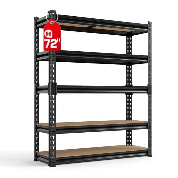 Étagère de rangement de cuisine à 5 niveaux, étagère en métal réglable en hauteur de 60/72 po, étagère de rangement robuste pour entrepôt, sous-sol, cuisine, garde-manger, salon, noir