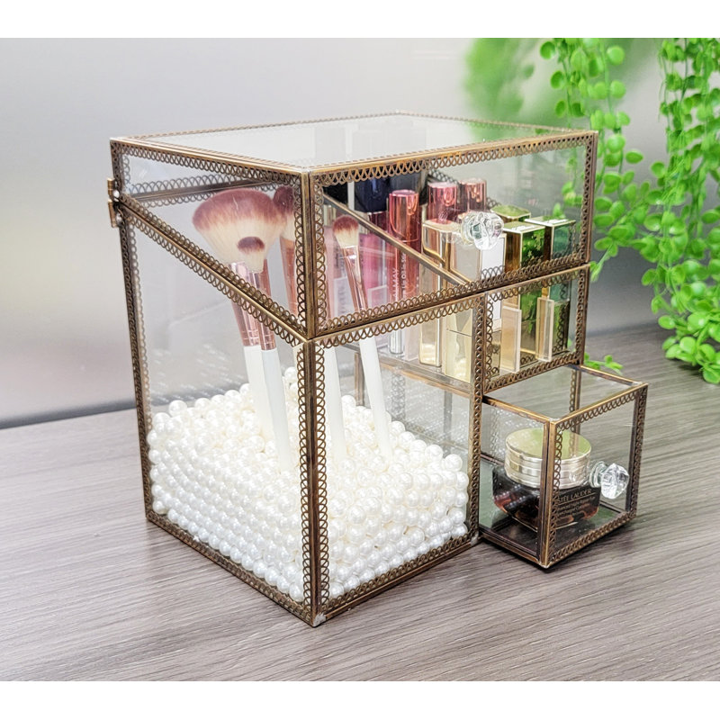 Organisateur de maquillage en verre Stenya, Or brossé