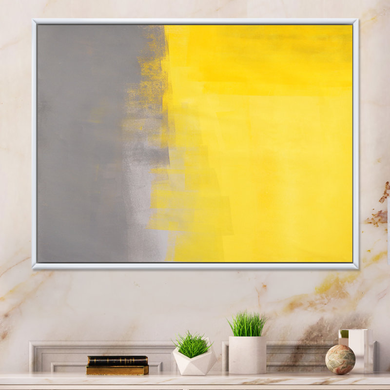 «Gray Meets Yellow Abstract Art X», reproduction sur toile flottante, H 8 po x l 12 po x P 1 po, Cadre flottant blanc
