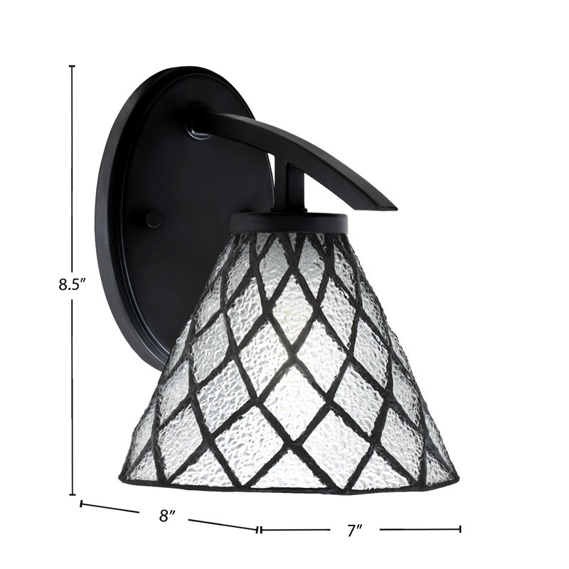 Kurve Downlight Wall Sconce With 7" Diamond Ice Art Glass, Matte Black