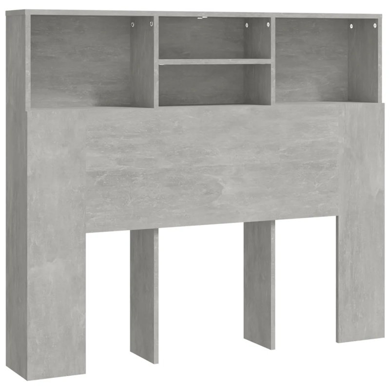 Headboard Cabinet Bedroom Home Indoor Bookcase, Concrete Grey, Small Double (4')